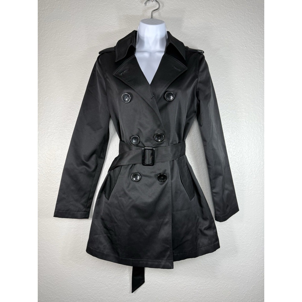 Women's classic black double-breasted trench coat Size M by M.C.NA - Picture 1 of 6